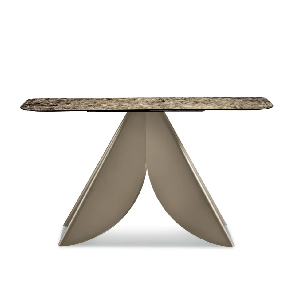 Masă consolă pentru living din metal cu blat din sticlă argintie ciocănită - Cristina Viadurini