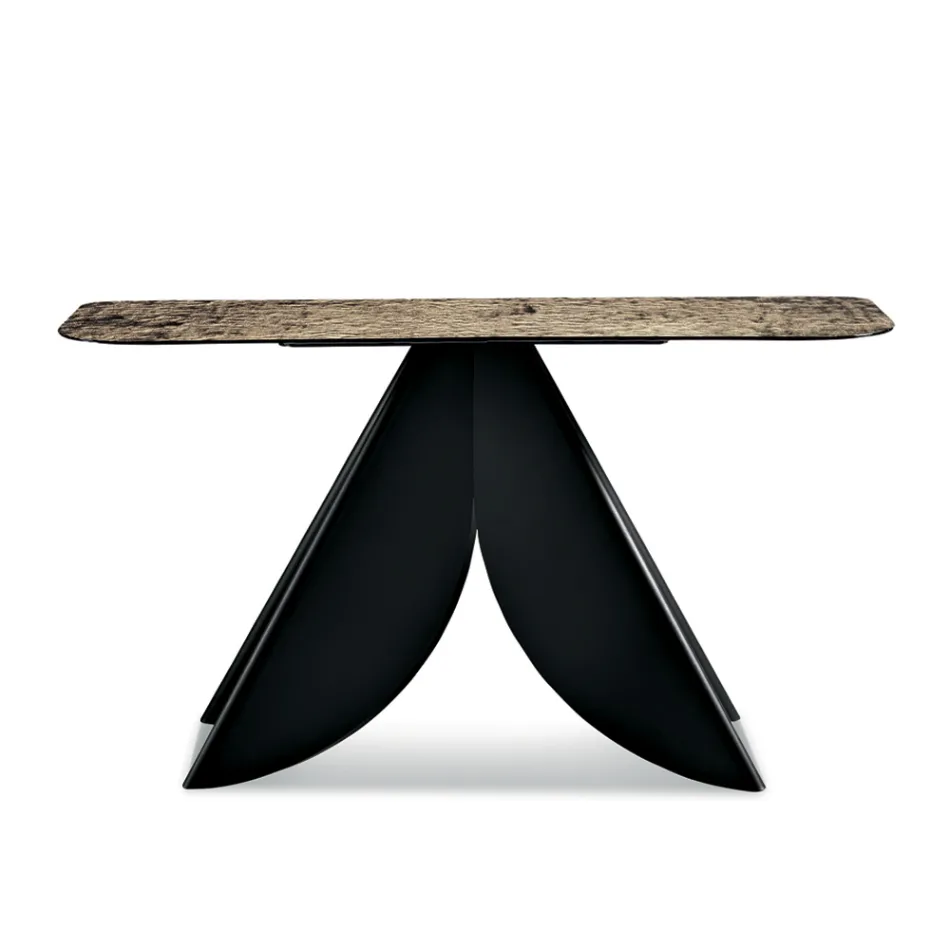 Masă consolă pentru living din metal cu blat din sticlă argintie ciocănită - Cristina Viadurini