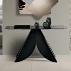 Masă consolă pentru living din metal cu blat din sticlă argintie ciocănită - Cristina Viadurini