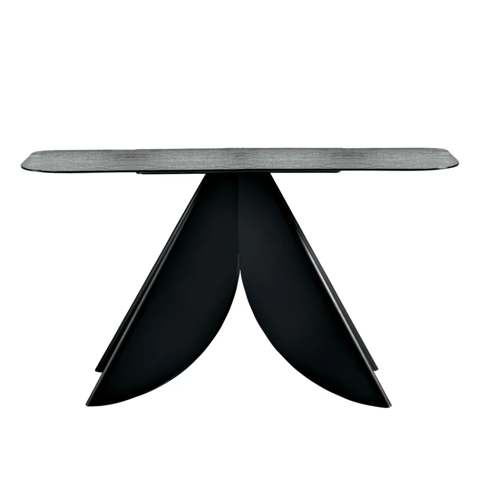 Masă consolă pentru living din metal cu blat din sticlă argintie ciocănită - Cristina Viadurini