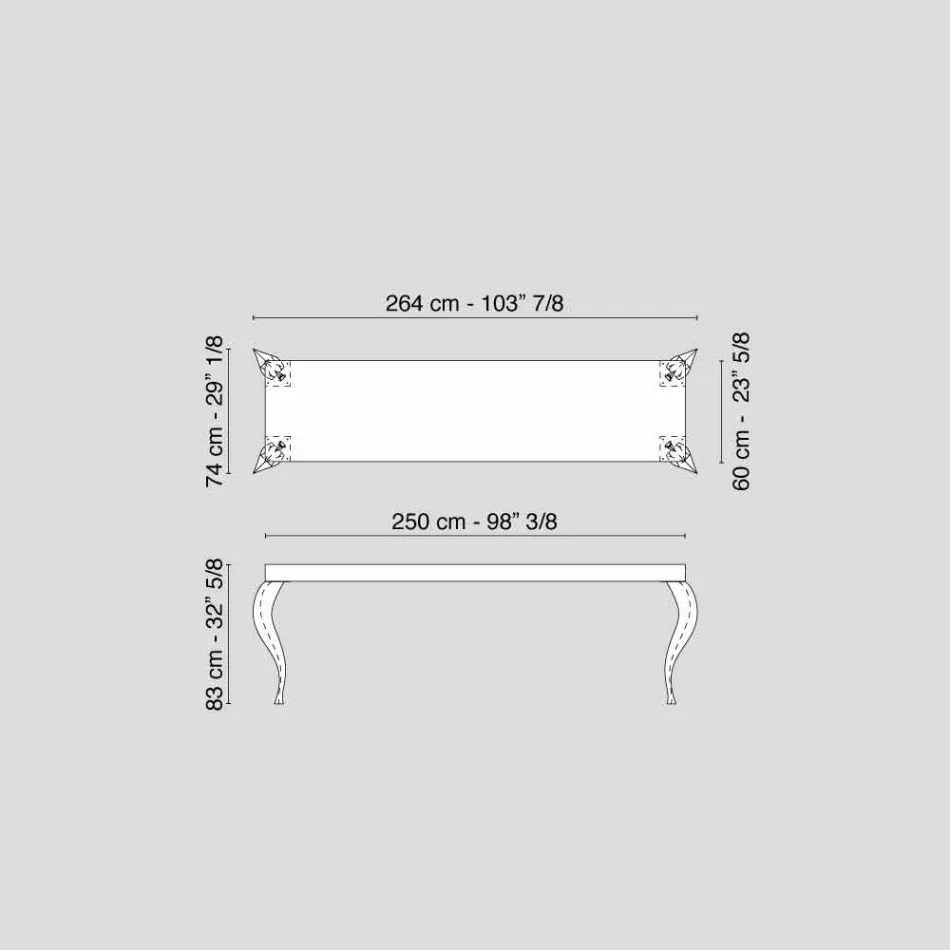 consola de design, cu patru picioare din MDF și oțel Luigi Viadurini