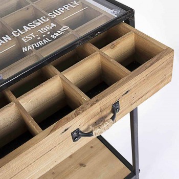 Afișaj consolă din lemn de pin, oțel și sticlă de design - Frigerio