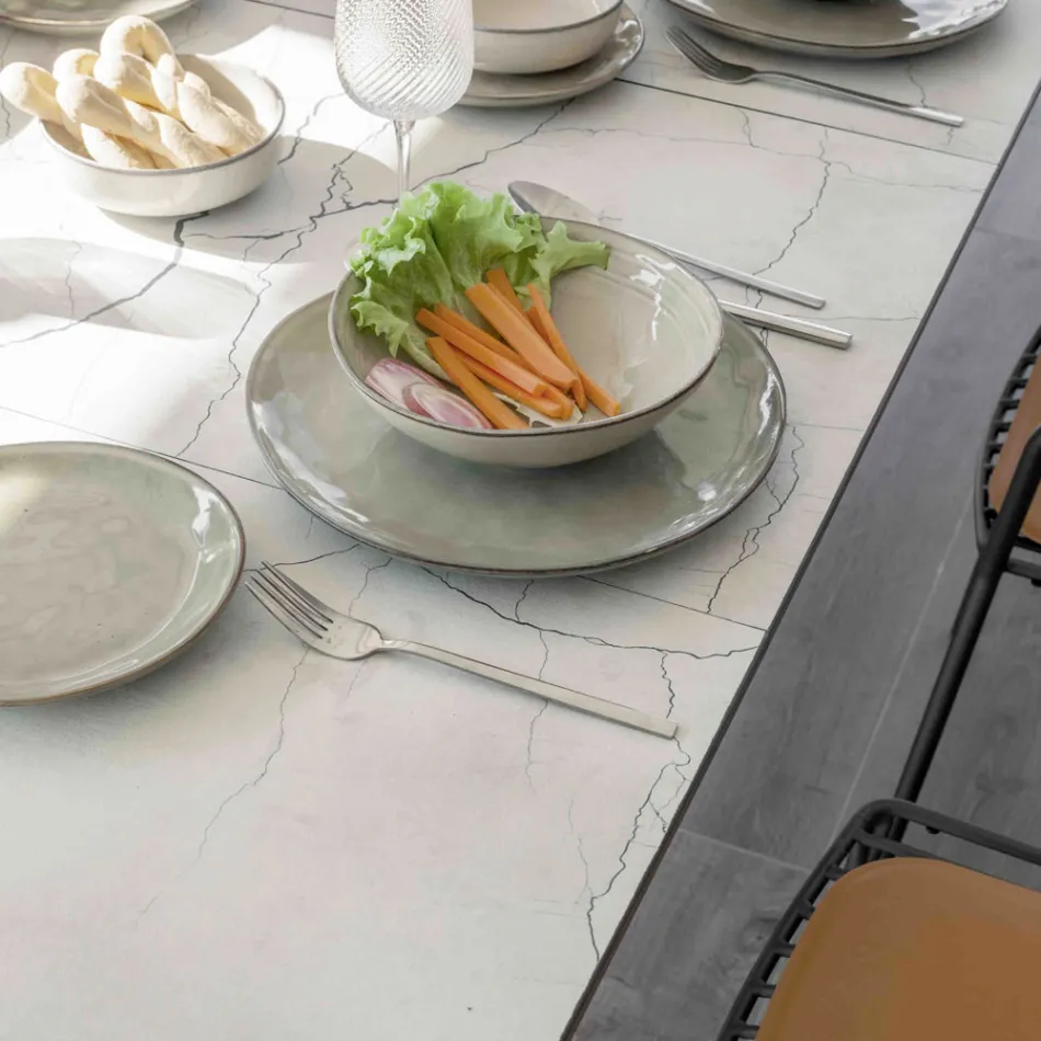 Consola de exterior extensibila cu baza metalica si top Hpl - Aghetto Viadurini