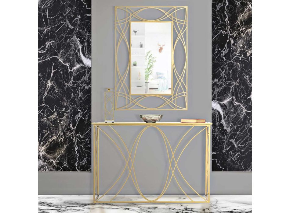 Consolă fixă de intrare în fier de aur cu oglindă - Emilia Viadurini