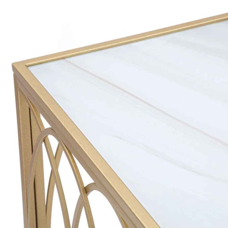 Consolă fixă de intrare în fier de aur cu blat din sticlă - Primula Viadurini
