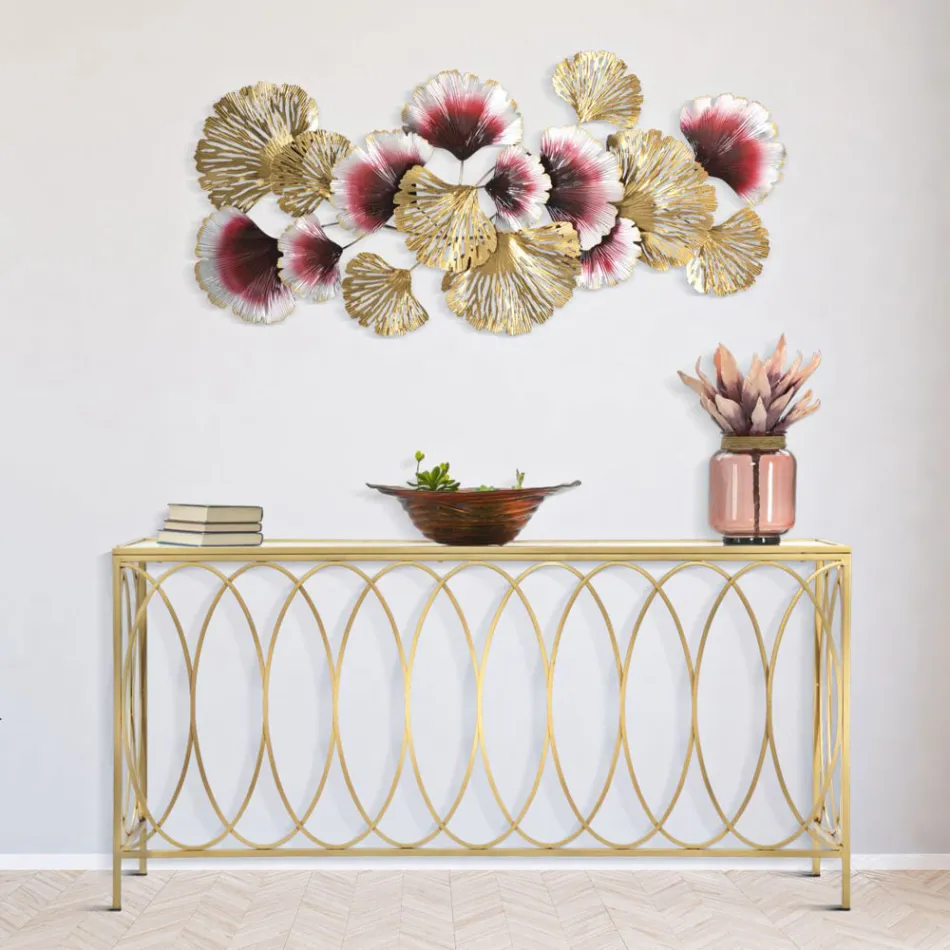 Consolă fixă de intrare în fier de aur cu blat din sticlă - Primula Viadurini