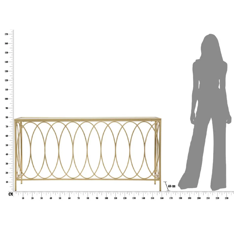 Consolă fixă de intrare în fier de aur cu blat din sticlă - Primula Viadurini