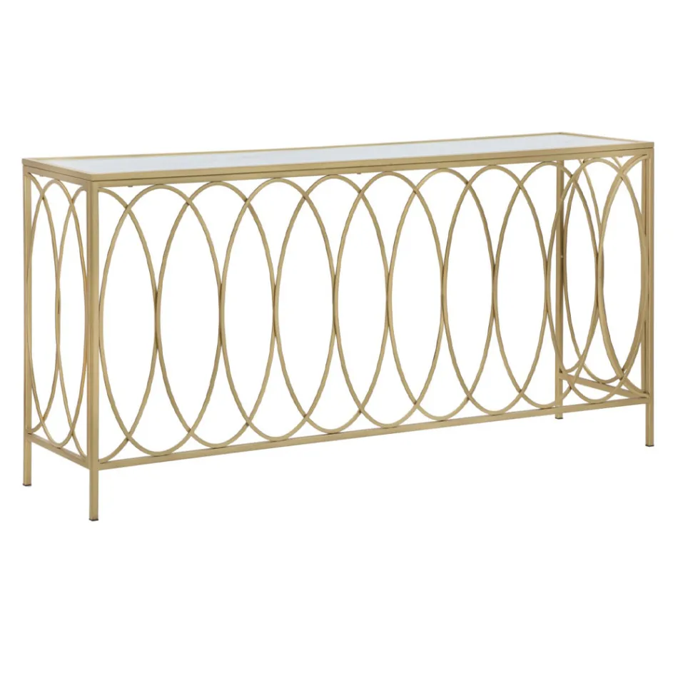Consolă fixă de intrare în fier de aur cu blat din sticlă - Primula Viadurini