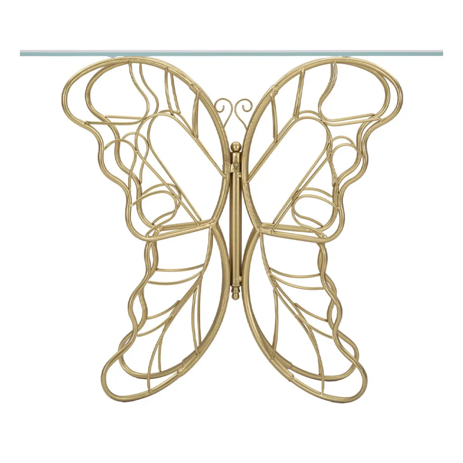 Consolă din fier finit auriu cu blat din sticlă transparentă - Farella Viadurini