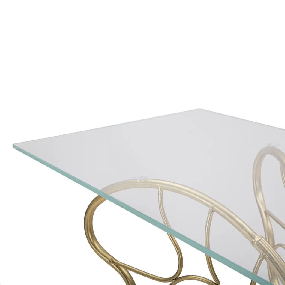 Consolă din fier finit auriu cu blat din sticlă transparentă - Farella Viadurini