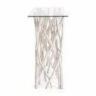 Consolă din lemn de tec albit și blat din sticlă de design de lux - Francesca Viadurini