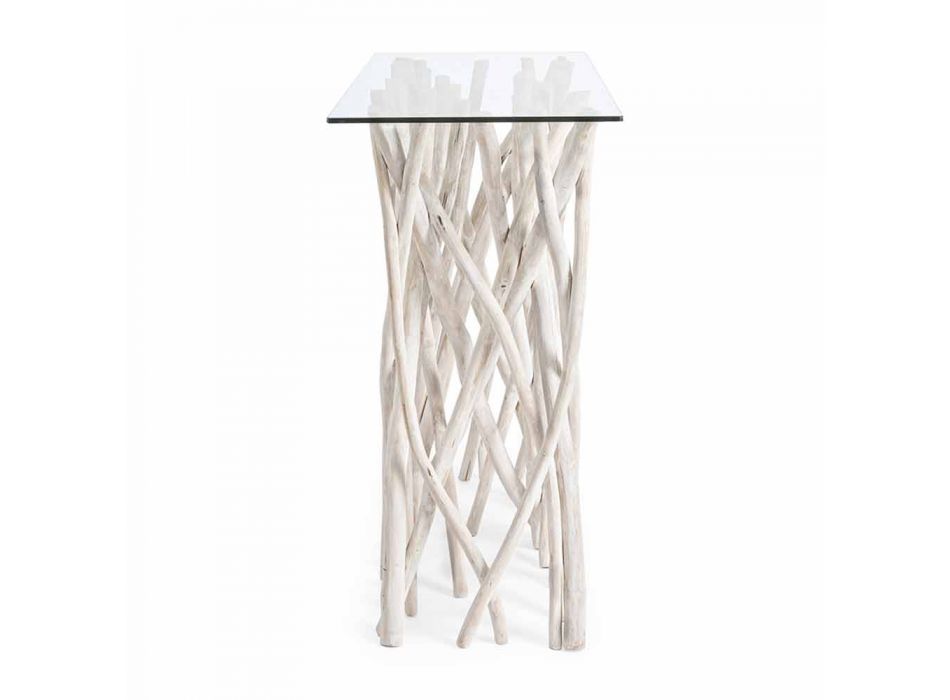 Consolă din lemn de tec albit și blat din sticlă de design de lux - Francesca Viadurini