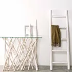 Consolă din lemn de tec albit și blat din sticlă de design de lux - Francesca Viadurini