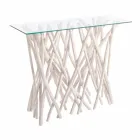 Consolă din lemn de tec albit și blat din sticlă de design de lux - Francesca Viadurini