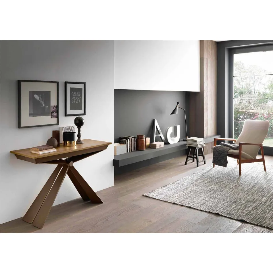 Consolă din lemn și metal extensibilă Până la 295 cm Made in Italy - Timedio Viadurini