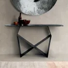 Masă consolă din metal și blat din sticlă ciocănită cu spate - finisaj argintiu - Concordia Viadurini