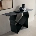 Masă consolă din metal și blat din sticlă ciocănită cu spate - finisaj argintiu - Concordia Viadurini