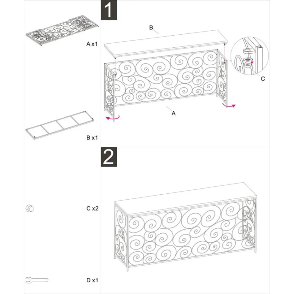 Consolă de intrare de aur cu structură de fier și blat din marmură - Carlotta Viadurini