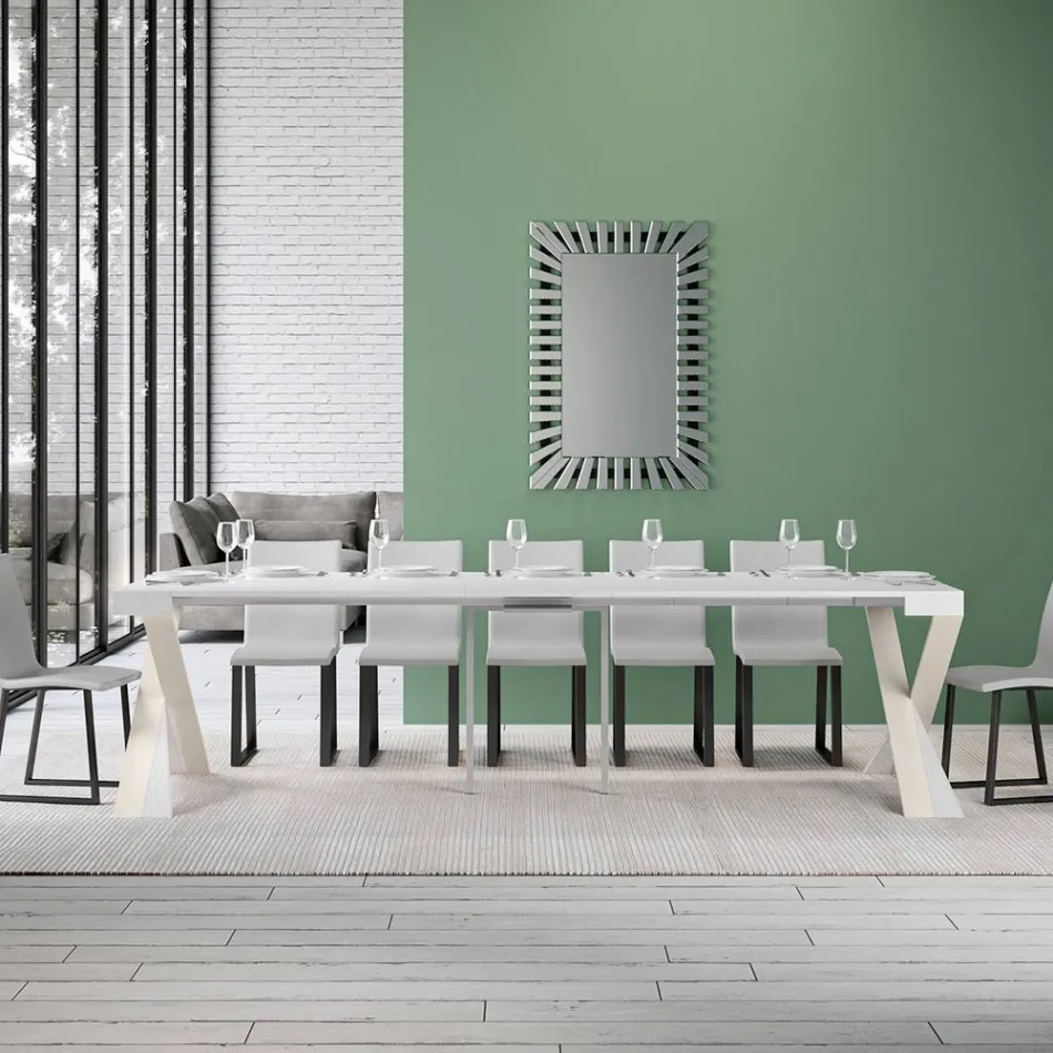 Consolă modernă extensibilă la 300 cm cu cadru alb Made in Italy - Oglindă Viadurini