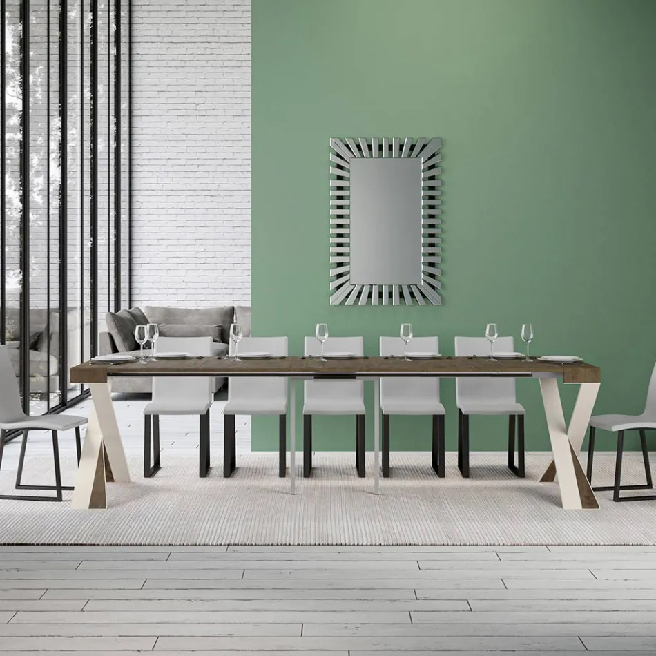 Consolă modernă extensibilă la 300 cm cu cadru alb Made in Italy - Oglindă Viadurini