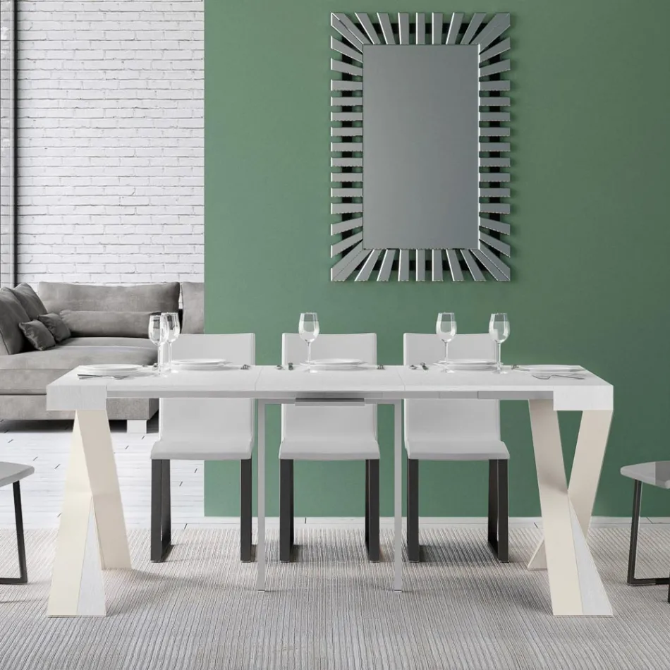 Consolă modernă extensibilă la 300 cm cu cadru alb Made in Italy - Oglindă Viadurini