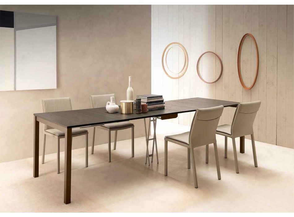 Consolă modernă extensibilă din lemn de stejar și metal fabricat în Italia - Nappo Viadurini