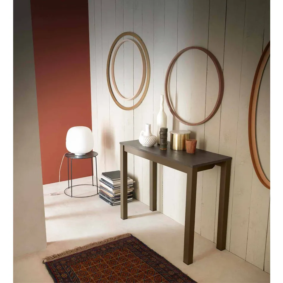 Consolă modernă extensibilă din lemn de stejar și metal fabricat în Italia - Nappo Viadurini