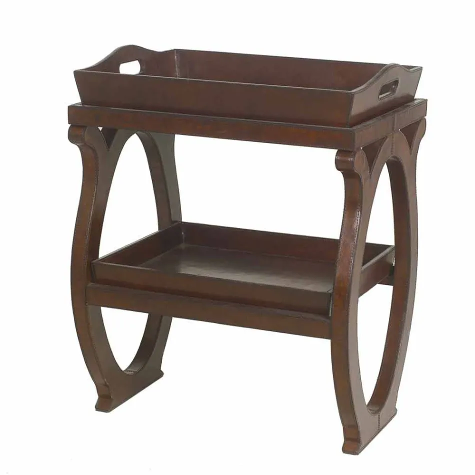 consola modernă cu tava Walter în geaca de piele maro Viadurini