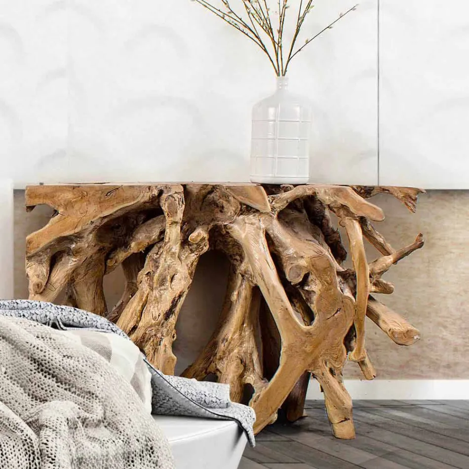 Consolă modernă de design de lux în rădăcini naturale de tec - Carob Viadurini