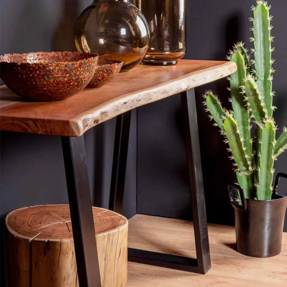 Consolă modernă în lemn de salcâm și oțel Design Homemotion - Teresanna Viadurini