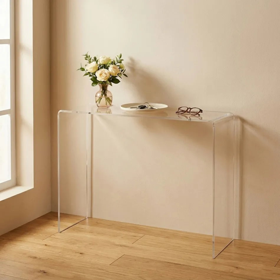 Masă consolă modernă din plexiglas transparent sau multicolor, fabricată în Italia - Emy Viadurini