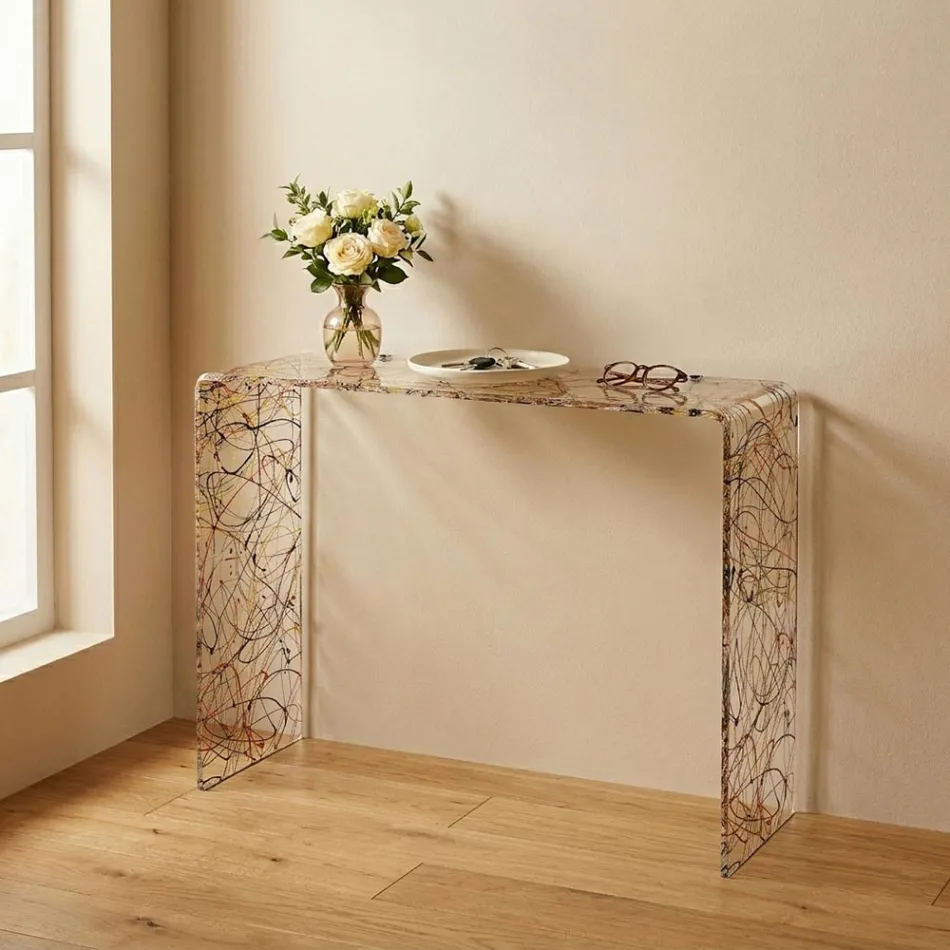 Masă consolă modernă din plexiglas transparent sau multicolor, fabricată în Italia - Emy Viadurini