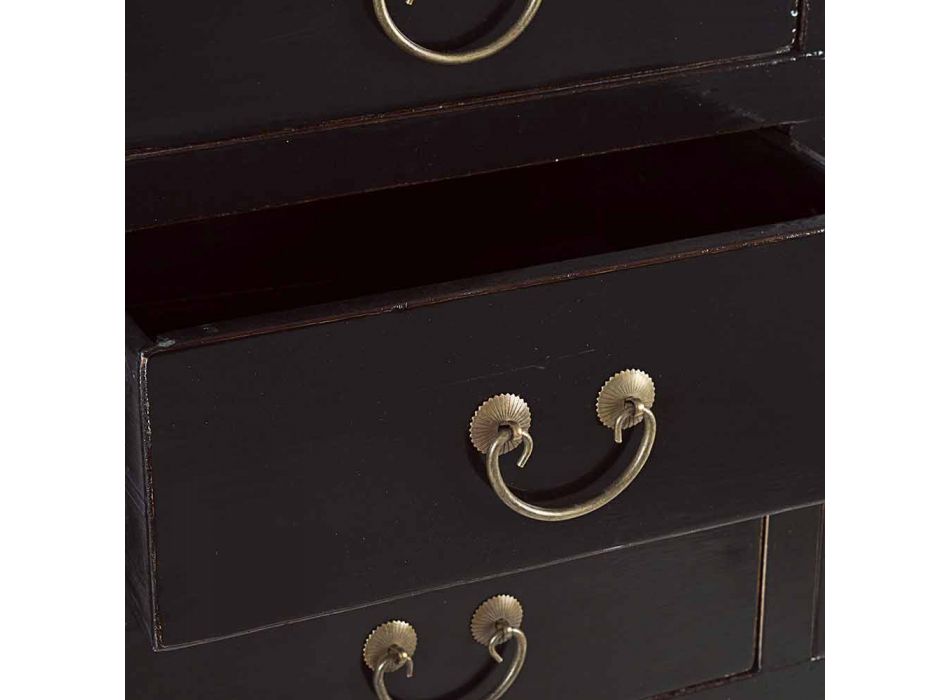 Consola din lemn de ulm negru de design vintage Masă 5 sertare Homemotion - Sonten Viadurini