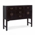 Consola din lemn de ulm negru de design vintage Masă 5 sertare Homemotion - Sonten