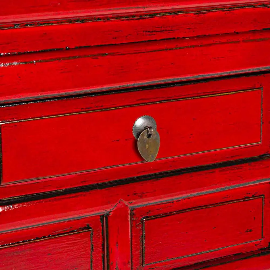 Consolă roșie din lemn de ulm cu 3 sertare Design Homemotion - Sonten Viadurini