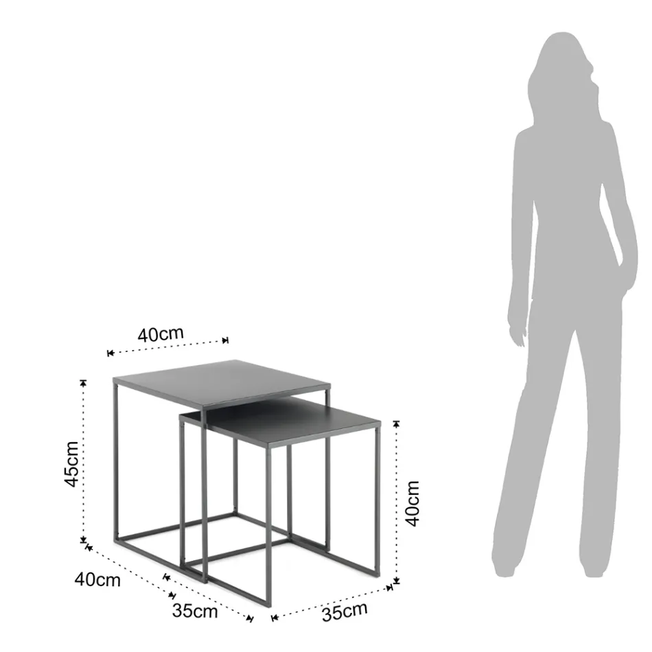 Pereche de Mesute de Cafea din Otel Vopsit Antracit - Sospiro Viadurini