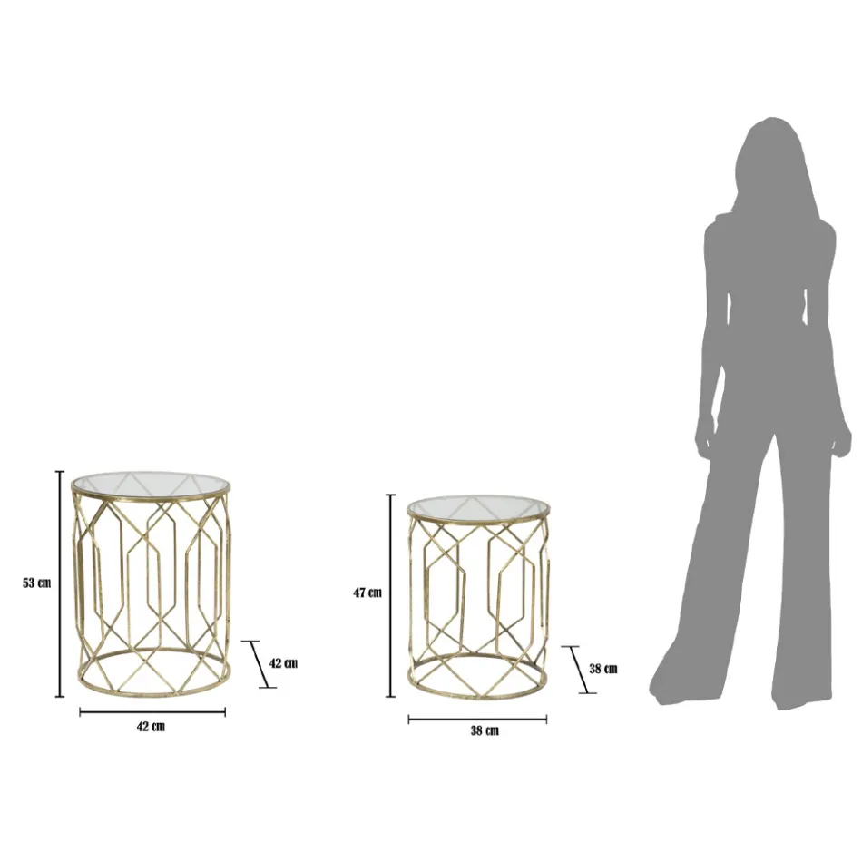 Pereche de mese de cafea din fier cu blat rotund din sticlă - Etro Viadurini