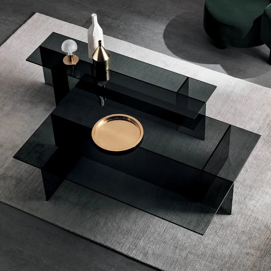 Pereche de Mesute Cafea Moderne din Sticla Afumata Made in Italy - Sestola Viadurini