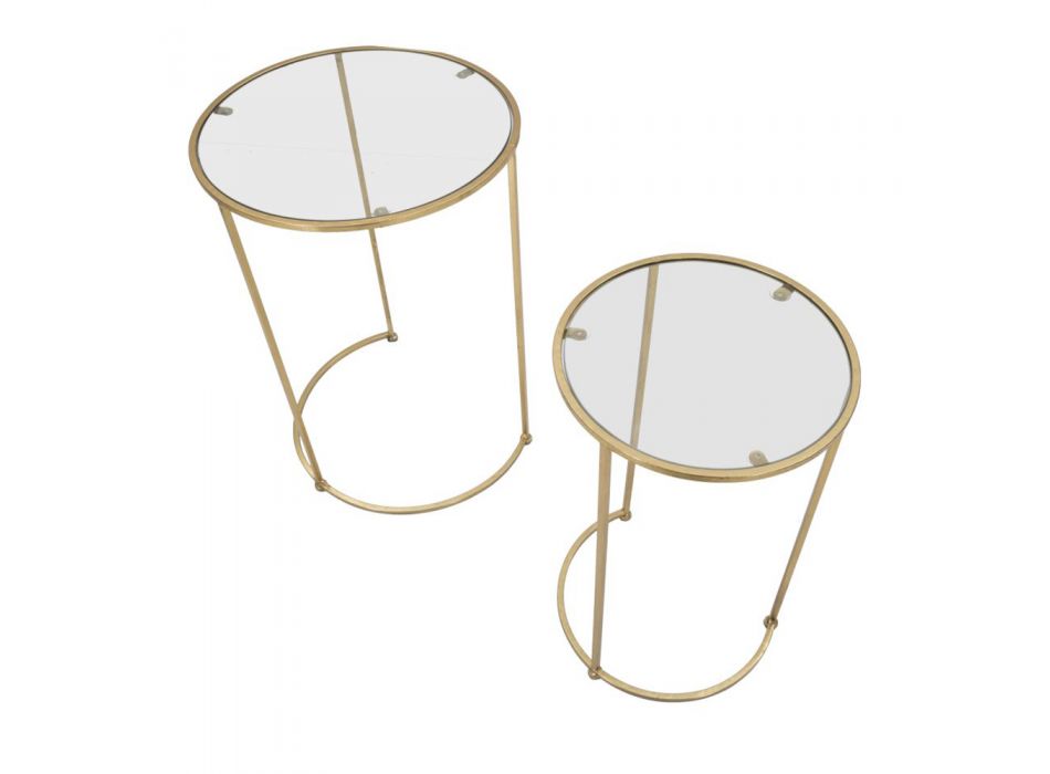 Pereche de Mese de cafea rotunde în sticlă și fier de aur - Avola Viadurini