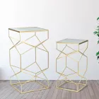 Pereche de Mese Telefon Patrate din Fier Auriu si Blat din Sticla - Pope Viadurini