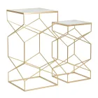 Pereche de Mese Telefon Patrate din Fier Auriu si Blat din Sticla - Pope Viadurini