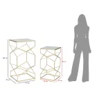 Pereche de Mese Telefon Patrate din Fier Auriu si Blat din Sticla - Pope Viadurini