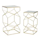 Pereche de Mese Telefon Patrate din Fier Auriu si Blat din Sticla - Pope Viadurini