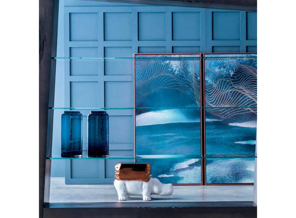 Pereche de vaze decorative în sticlă albastră și fumurie colorată, design modern - Adriano Viadurini