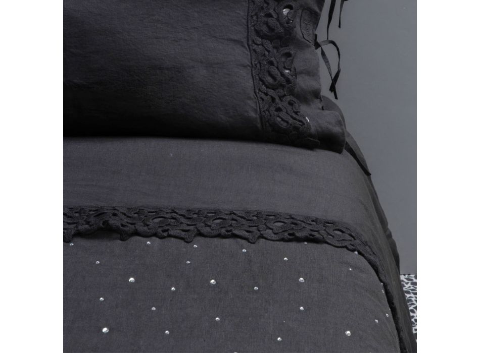 Husă pilota de in negru cu cristale pentru pat dublu de lux - Damante Viadurini