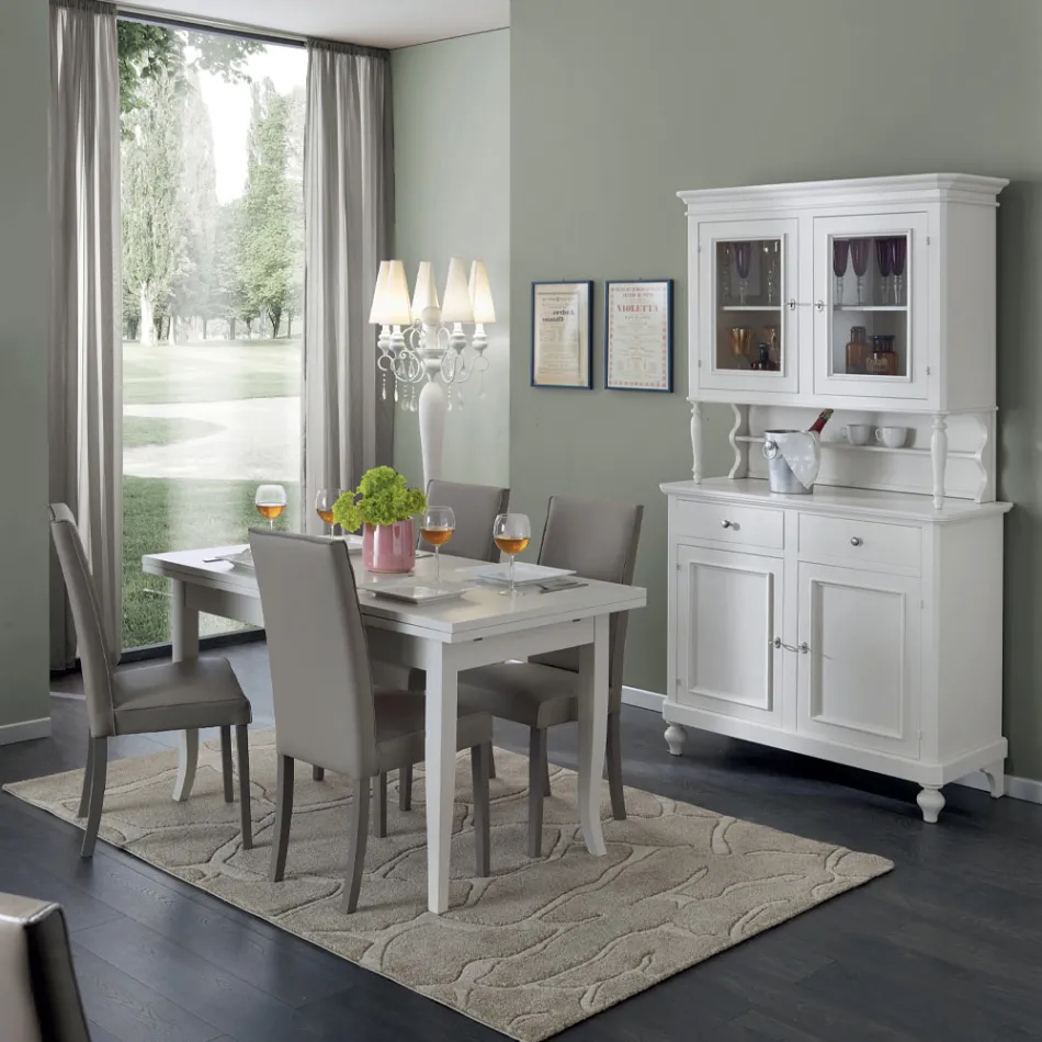 Bufetă înaltă cu Vitrină de Sufragerie din Lemn Made in Italy - Bran Viadurini