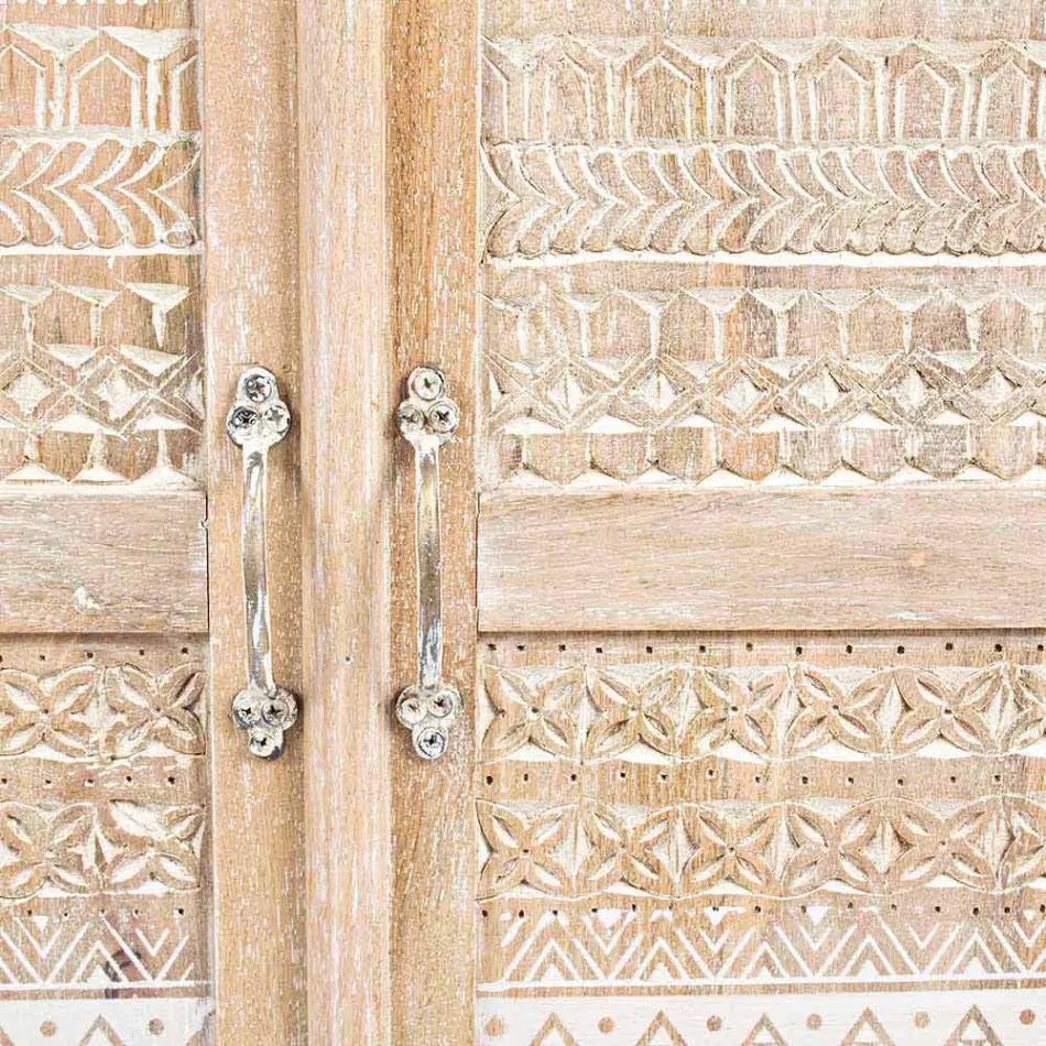 Buffet înalt în lemn decorat manual cu mânere din alamă Homemotion - Zotto Viadurini