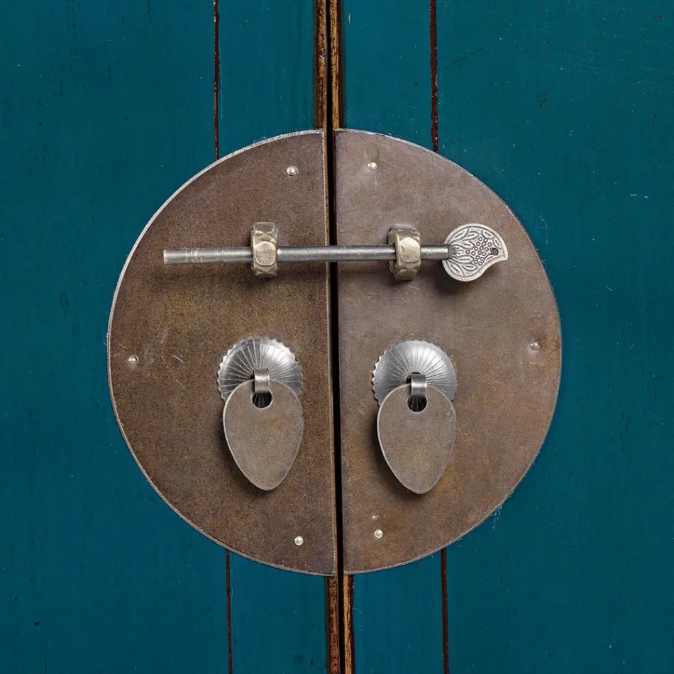 Bufetă joasă 2 uși și 2 sertare din lemn de ulm albastru Homemotion - Konan Viadurini