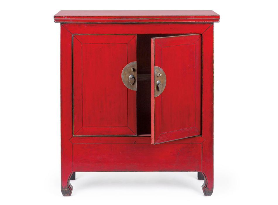 Bufetă joasă vintage cu 2 uși din lemn de ulm roșu Homemotion - Konan Viadurini