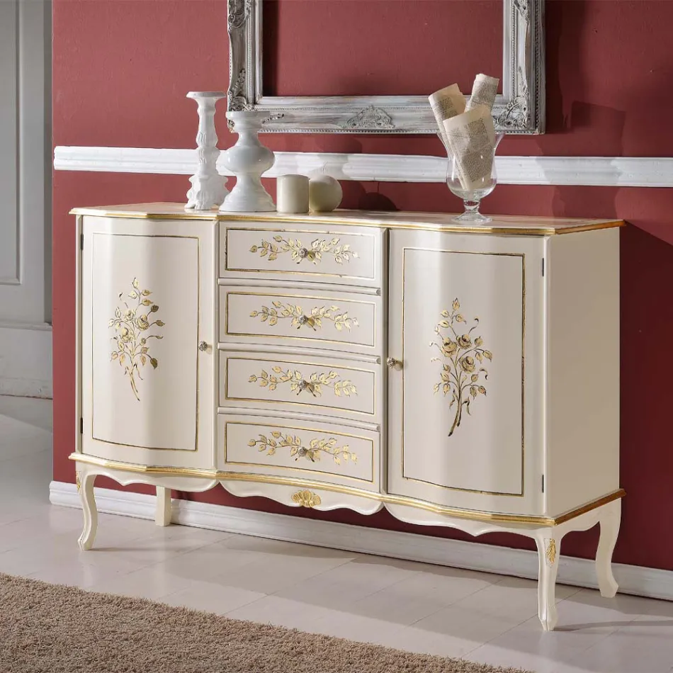 Bufetă clasică din lemn cu 2 uși și 4 sertare, fabricată în Italia - Windsor Viadurini